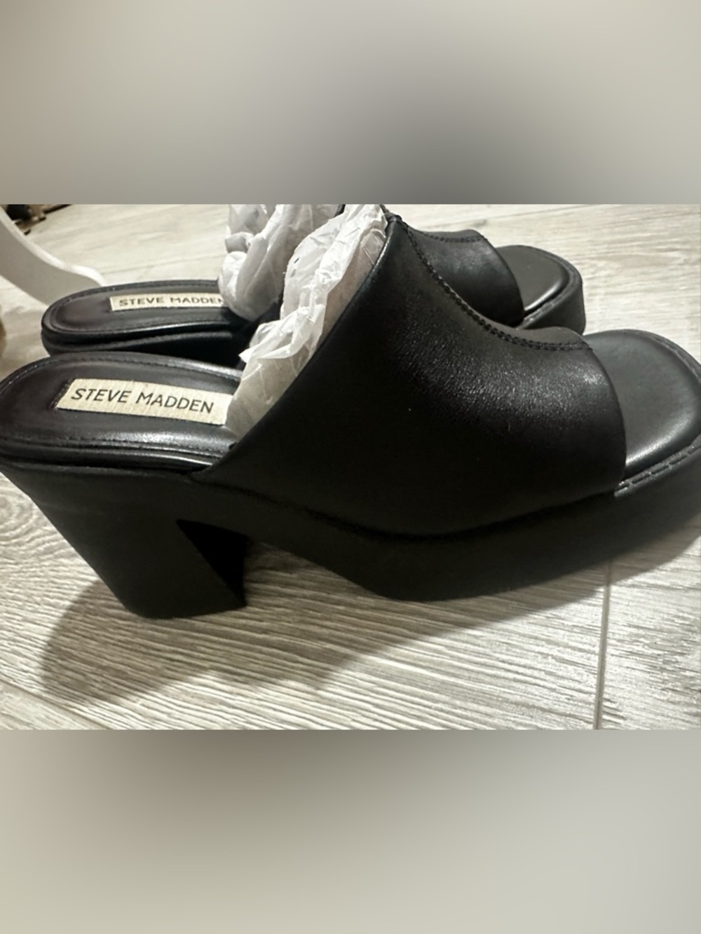 Steve Madden Black Leather Slide Mules with Block Heel